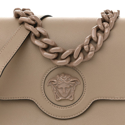 Grained Calfskin La Medusa Flap Shoulder Bag Taupe