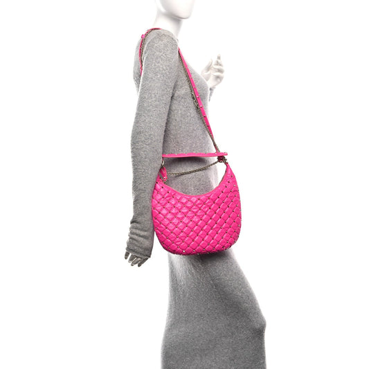 Nappa Small Rockstud Spike Hobo Fuxia