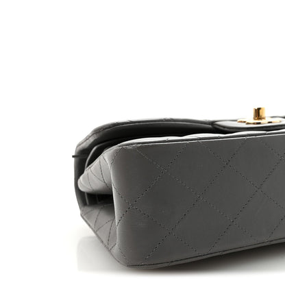 Lambskin Quilted Small Double Flap Grey