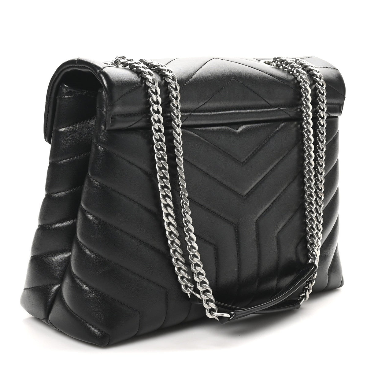Calfskin Y Quilted Monogram Medium Loulou Chain Satchel Black