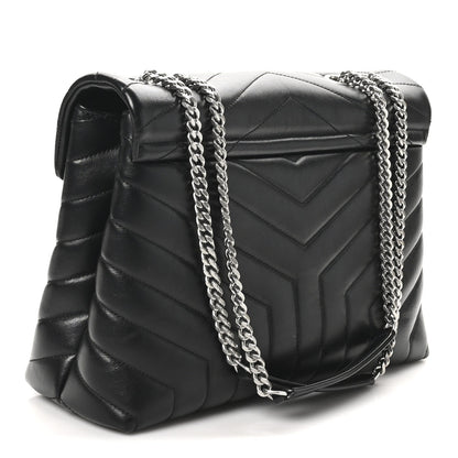 Calfskin Y Quilted Monogram Medium Loulou Chain Satchel Black