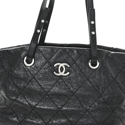 Glazed Calfskin Large On The Road Tote Black