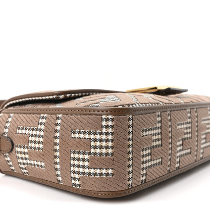 Wool Vitello King Houndstooth FF Embroidered Baguette Beige Moro