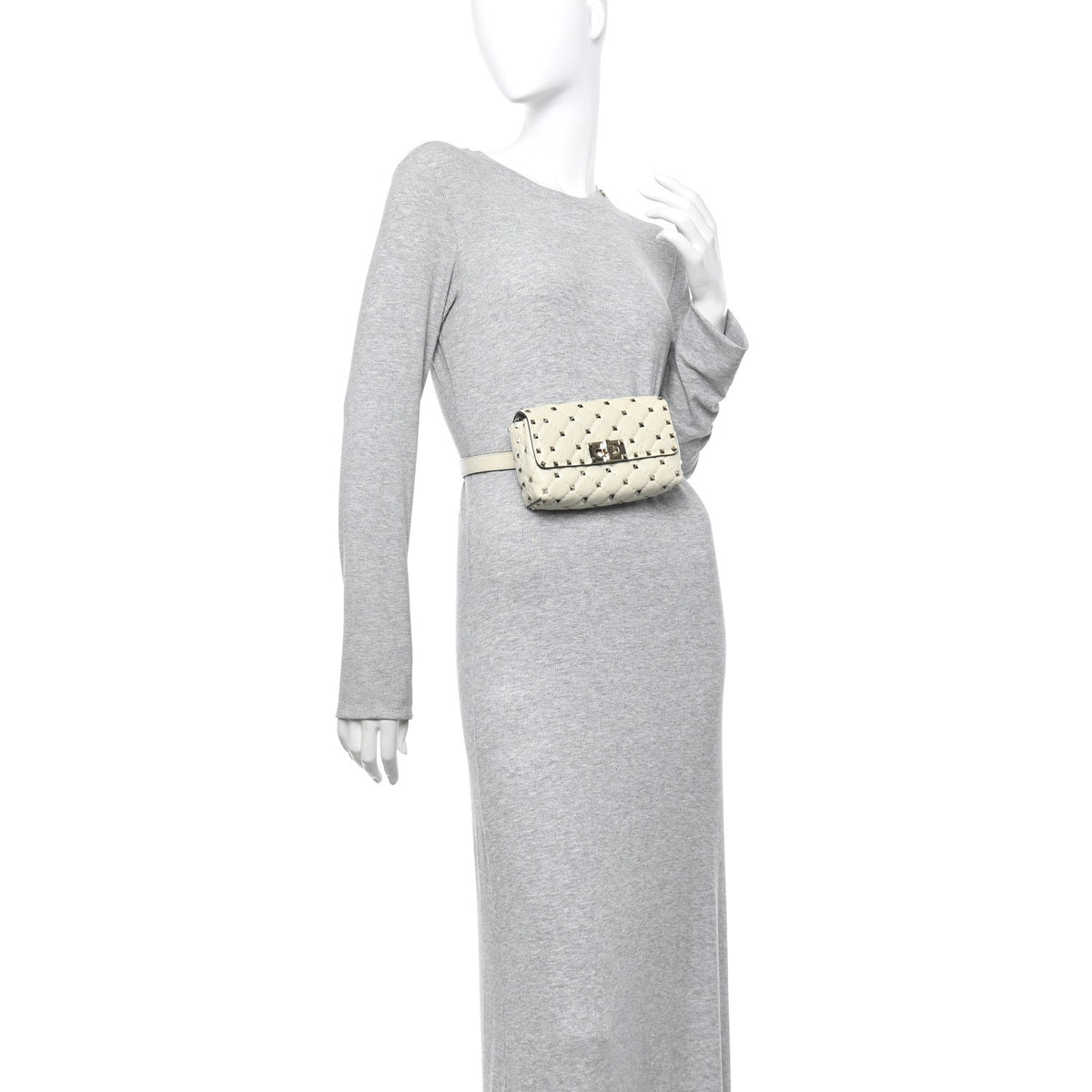 Lambskin Rockstud Spike Belt Bag 85 Ivory