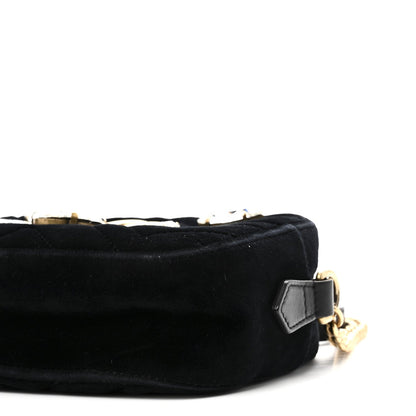 Velvet Matelasse Marquise Crystals Mini GG Marmont Chain Shoulder Bag Black