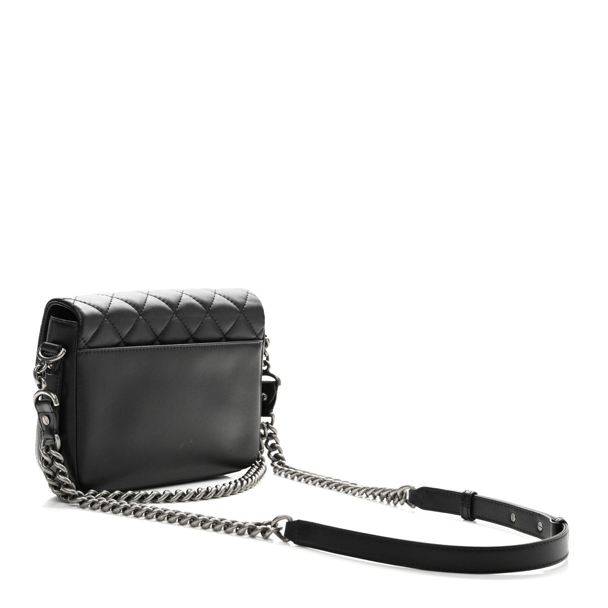 Calfskin Quilted Medium Rock My Shoulder Flap Black