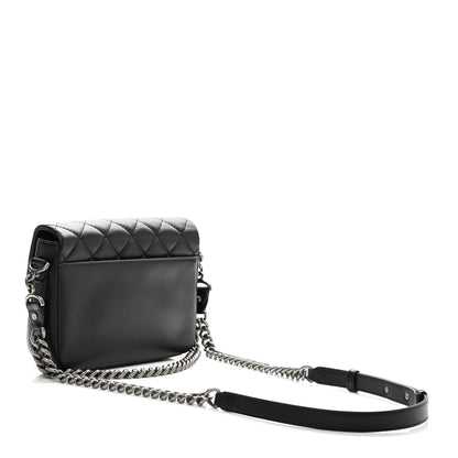 Calfskin Quilted Medium Rock My Shoulder Flap Black