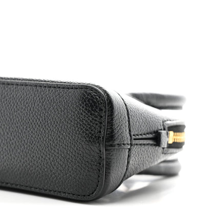 Grained Calfskin Logo Mini Ville Top Handle Bag Black White