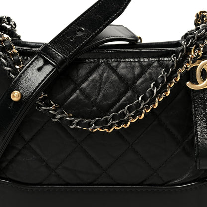 Aged Calfskin Quilted Small Gabrielle Hobo Black