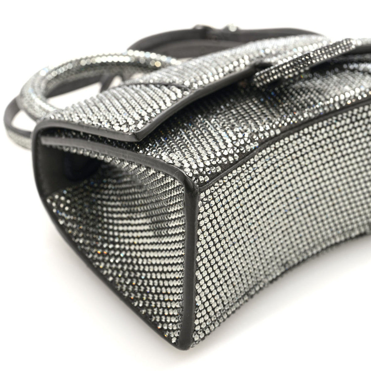 Strass Suede Hourglass Top Handle Bag XS Smoke Grey Crystal