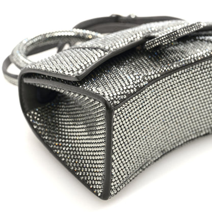 Strass Suede Hourglass Top Handle Bag XS Smoke Grey Crystal
