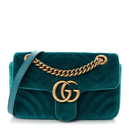 Velvet Matelasse Mini GG Marmont Shoulder Bag Pavone Cyan