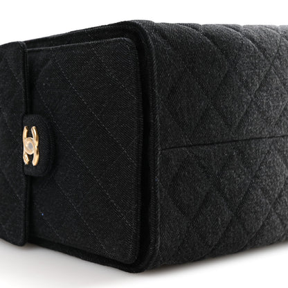 Washed Denim Quilted Medium Chanel 25 Handbag Black