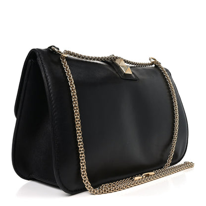 Vitello Large Glam Lock Rockstud Flap Black