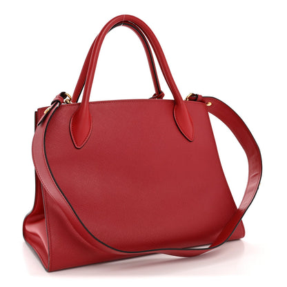Saffiano Cuir Calfskin Medium Monochrome Top Handle Tote Fuoco