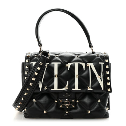 Lambskin VLTN Print Candystud Top Handle Bag Black