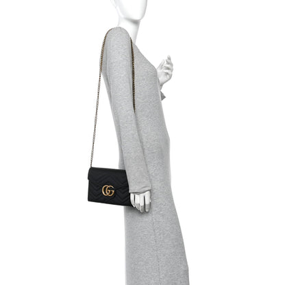 Calfskin Matelasse GG Marmont Chain Wallet Black