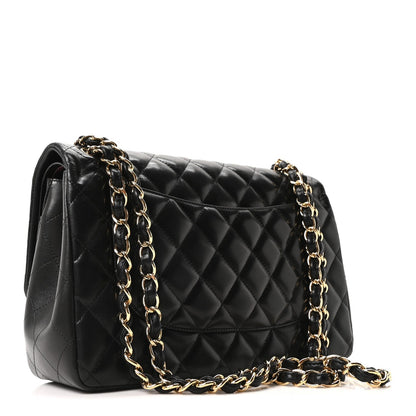 Lambskin Quilted Jumbo Double Flap Black