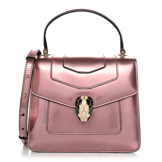 Metallic Calfskin Serpenti Forever Top Handle Rose Quartz