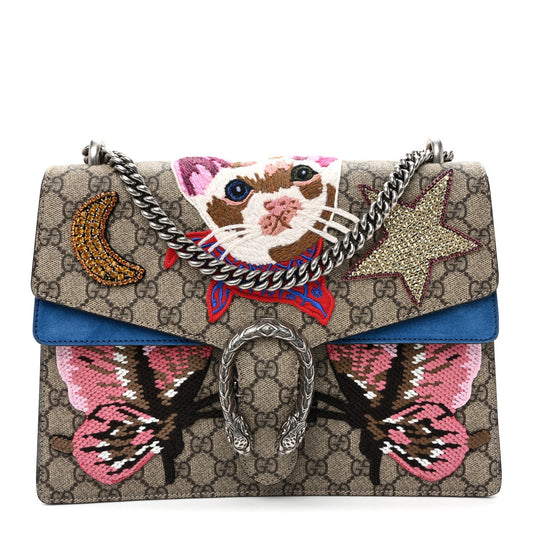 GG Supreme Monogram Embroidered Medium Dionysus Shoulder Bag Blue