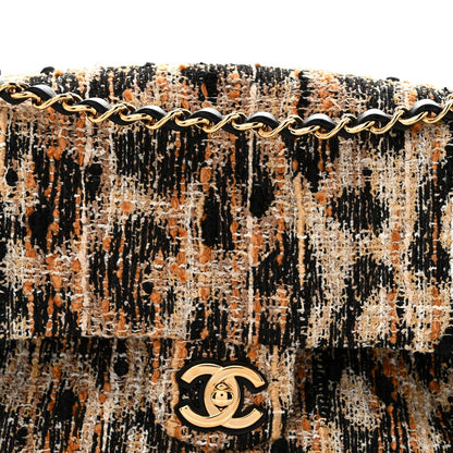 Tweed Mixed Fibers Leopard Print Small Souplissimo Maxi Flap Brown Black White