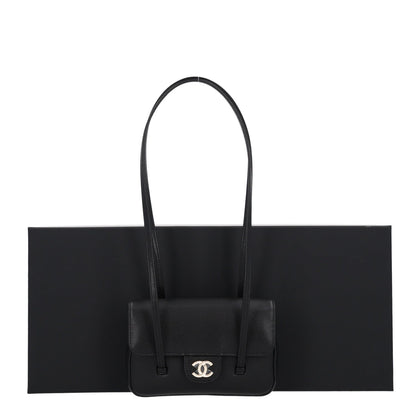 Shiny Caviar Mini Preppy Coco Shoulder Bag Black