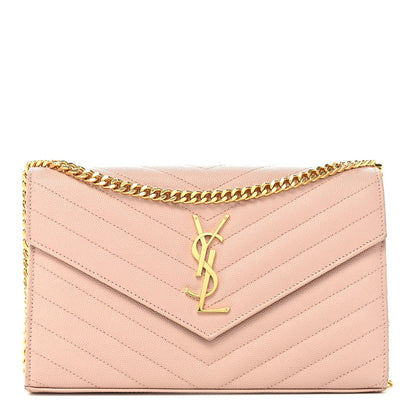 Grain De Poudre Matelasse Chevron Monogram Chain Wallet Pale Pink