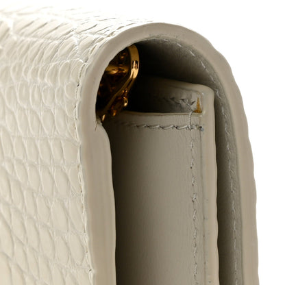 Calfskin Crocodile Embossed Monogram Uptown Chain Wallet Crema Soft
