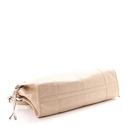 Glossy Calfskin Triangle Large Bonnie Shoulder Bag Travertine