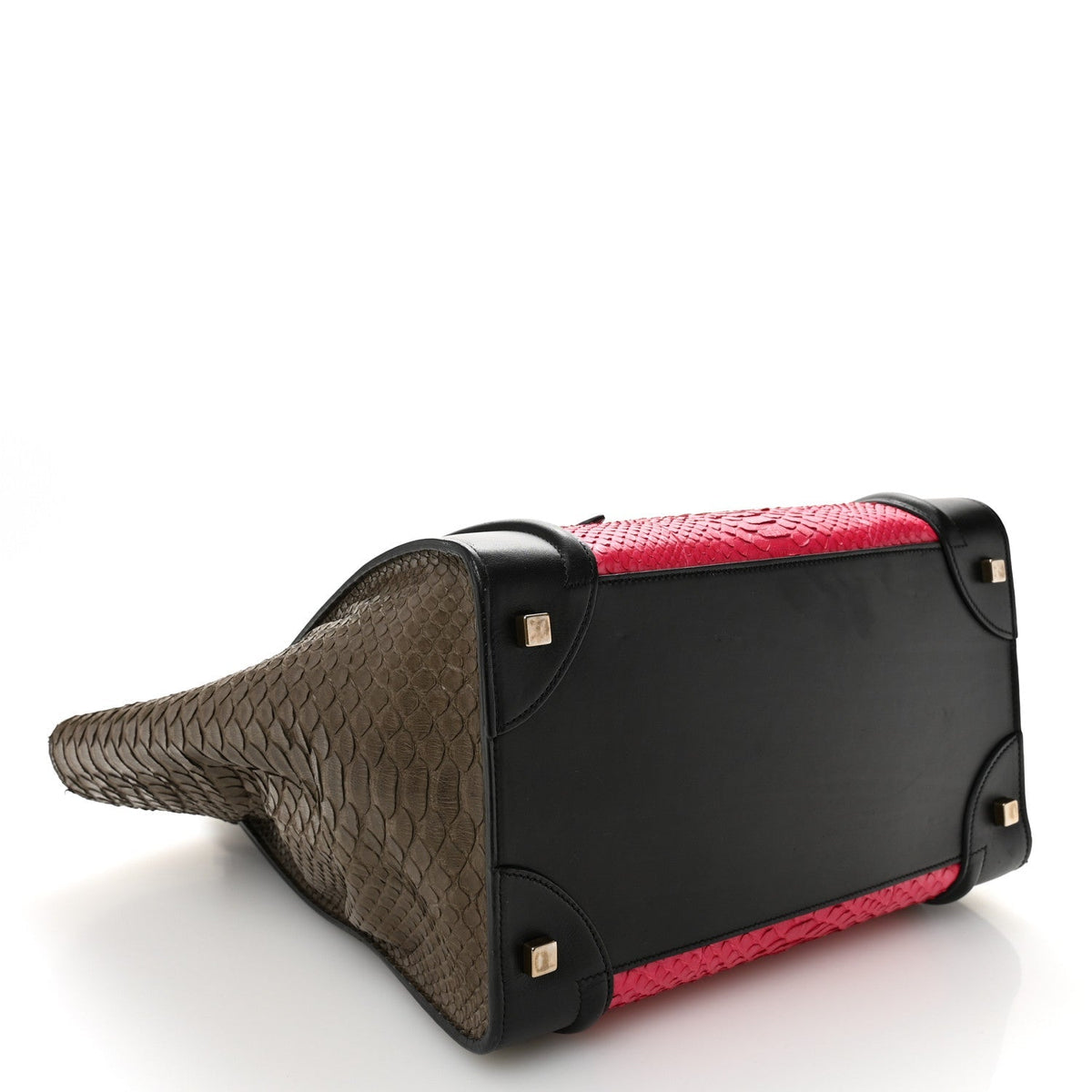 Snakeskin Smooth Calfskin Mini Tri-Color Luggage Fuchsia