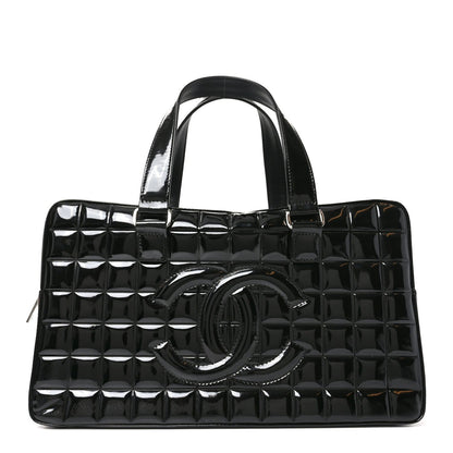 Patent Quilted Chocolate Bar Bowler Black