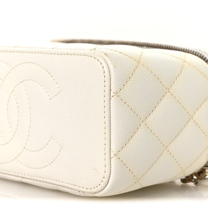 Caviar Quilted Small Vanity Case With Chain White