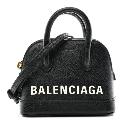 Grained Calfskin Logo Mini Ville Top Handle Bag Black White