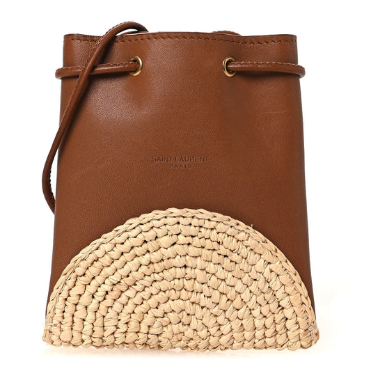 Raffia Cassandre Mini Pochon Crossbody Bag Brick Natural