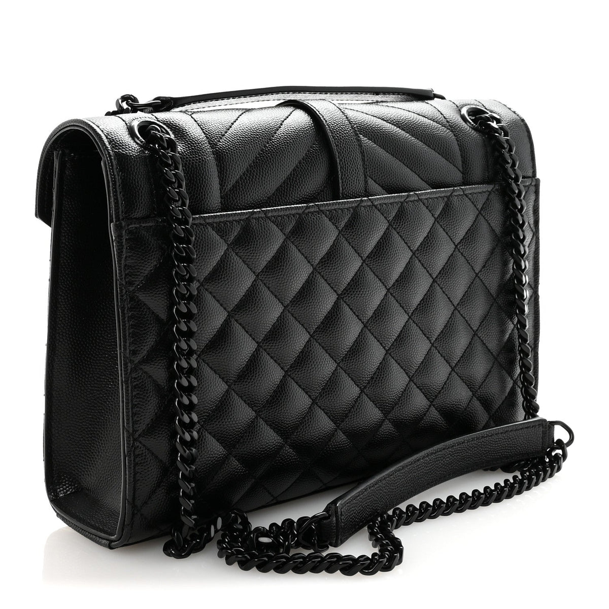 Grain De Poudre Textured Mixed Matelasse Triquilt Medium Monogram Monochrome Satchel Black