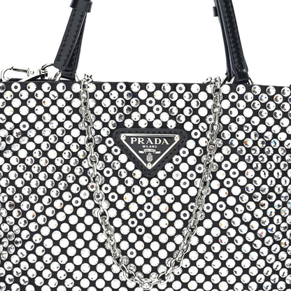 Satin Crystal Metal Triangle Logo Chain Crossbody Handbag Cristal