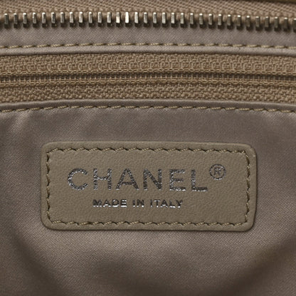 Patent Quilted Accordion Shopping Tote Beige