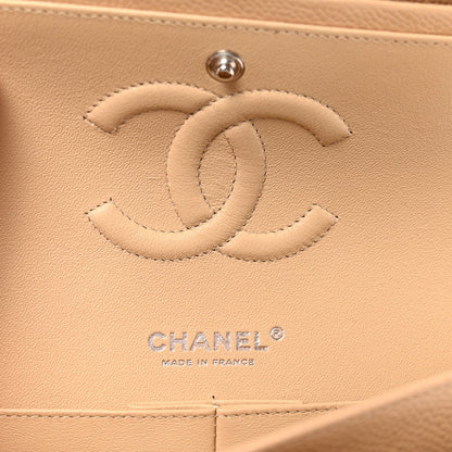 Caviar Quilted Medium Double Flap Beige