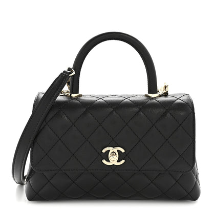 Caviar Quilted Mini Coco Handle Flap Black