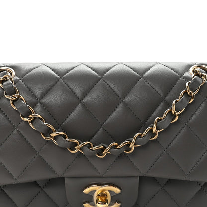 Lambskin Quilted Small Double Flap Grey