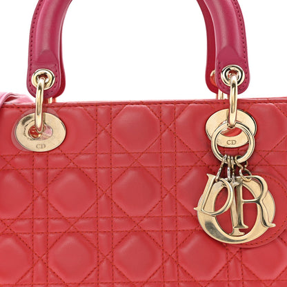 Lambskin Cannage Medium Bi-Color Lady Dior Orange Fuchsia