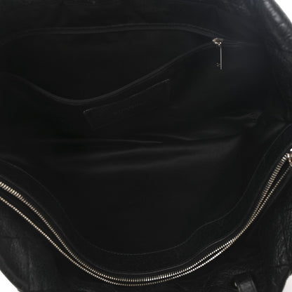 Glazed Calfskin Large On The Road Tote Black