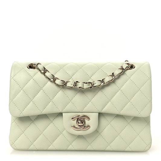 Caviar Quilted Small Double Flap Light Green