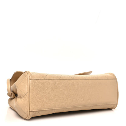 Grained Calfskin Stitched Urban Essentials Small Shopping Bag Beige