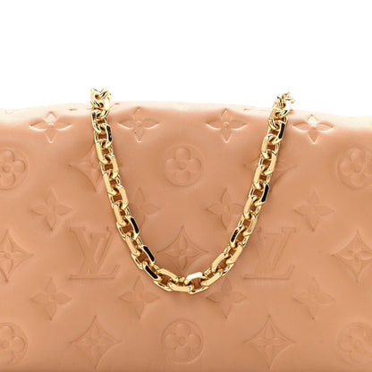 Lambskin Embossed Monogram Pochette Coussin Camel