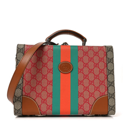 X DANS LE VERT GG Supreme Monogram Cuoio Web Mini Retro Interlocking G Savoy Top Handle Beauty Case Beige Rosso Ebony Harness  Brown