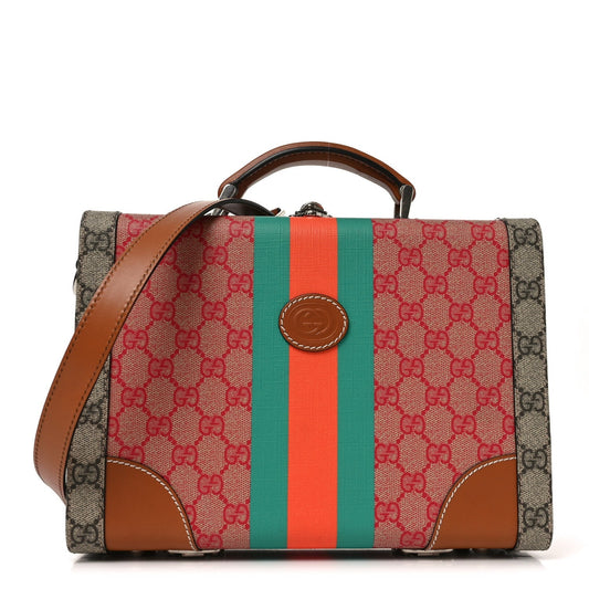 X DANS LE VERT GG Supreme Monogram Cuoio Web Mini Retro Interlocking G Savoy Top Handle Beauty Case Beige Rosso Ebony Harness  Brown