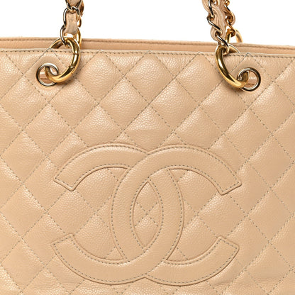 Caviar Quilted Grand Shopping Tote GST Beige