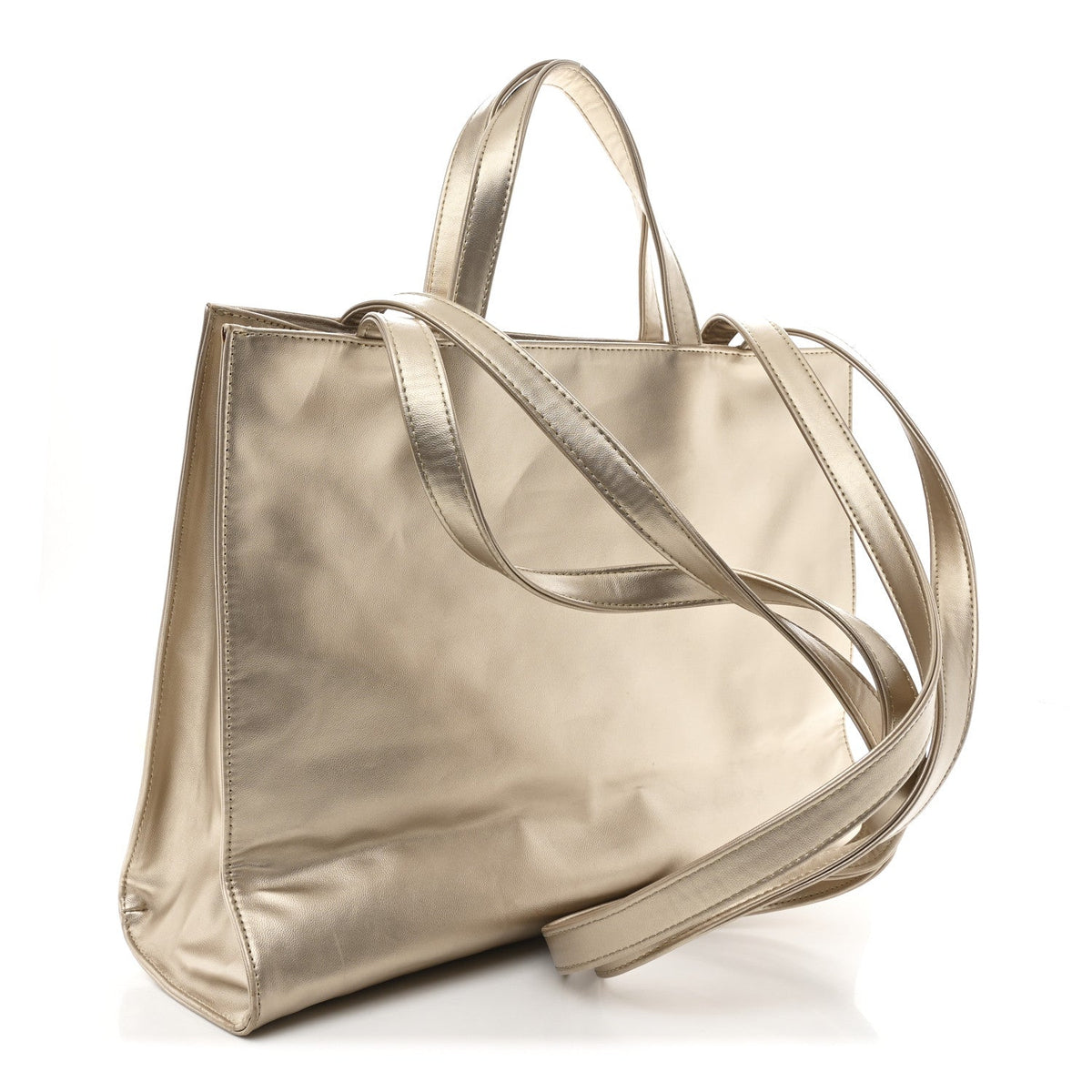 Metallic Vegan Leather Medium Shopping Bag Gold