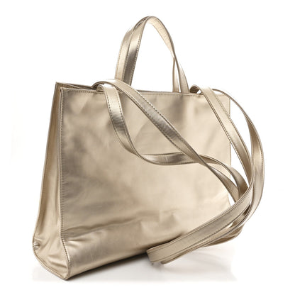 Metallic Vegan Leather Medium Shopping Bag Gold